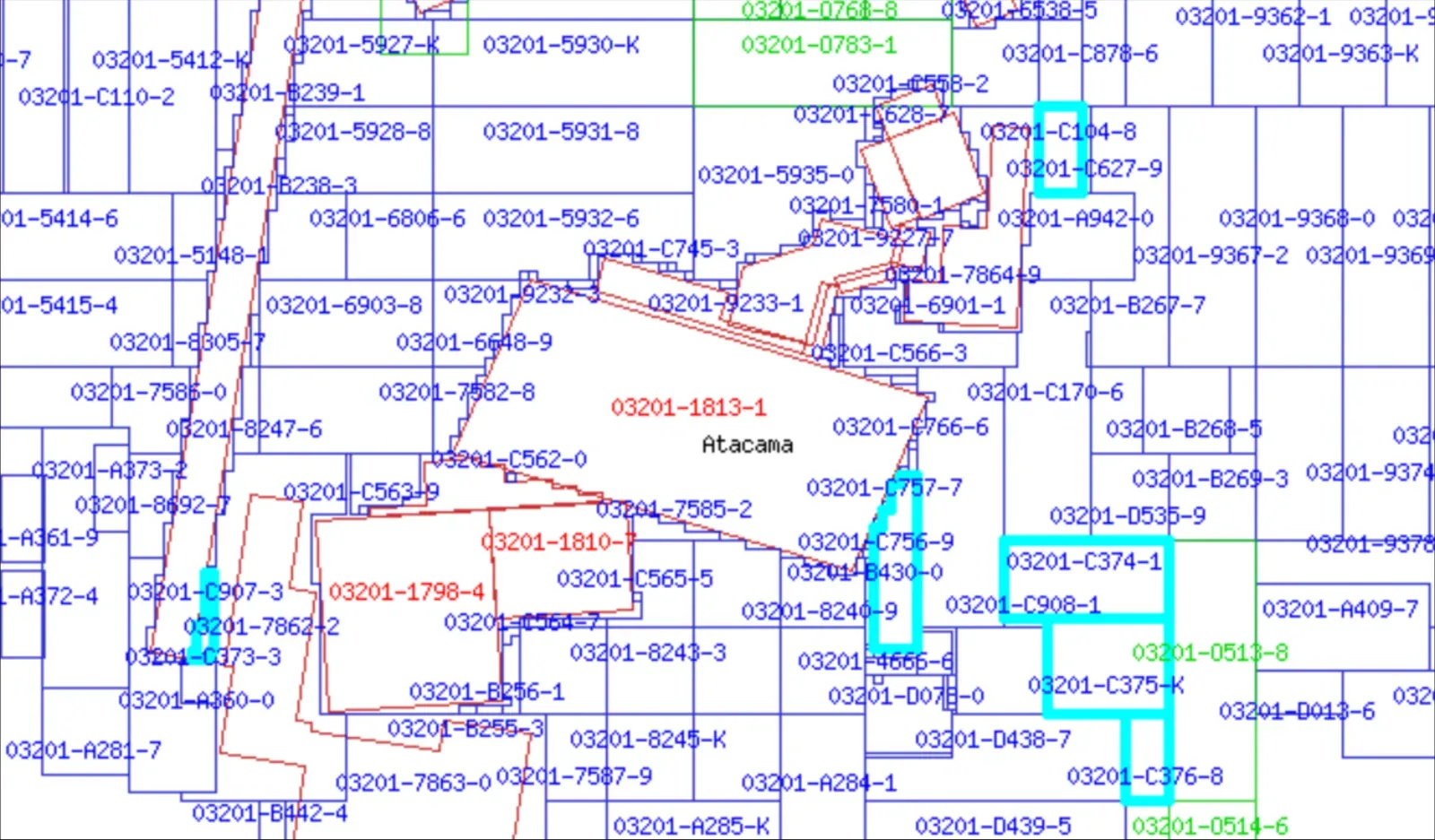 Plano de propiedades mineras adyacentes al prospecto