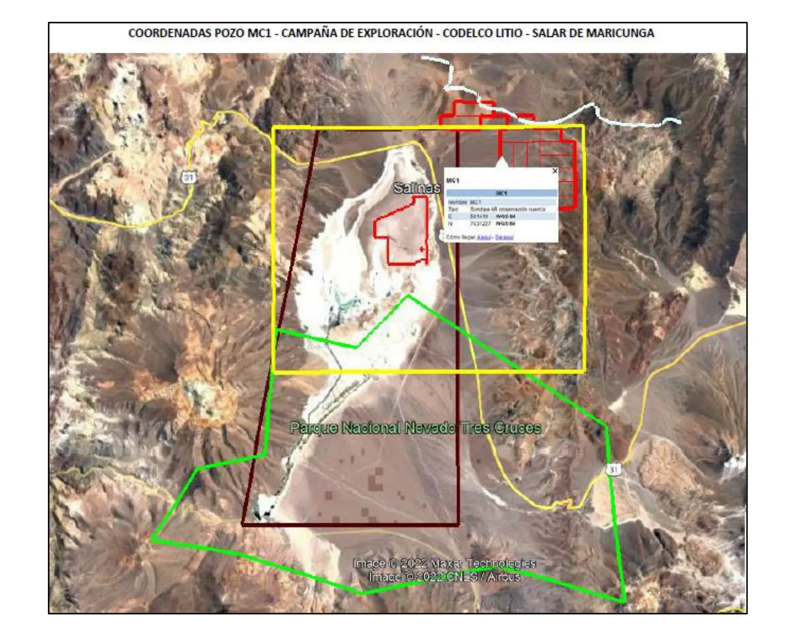 Ubicación del sondaje MC1 de Codelco dentro de la concesión Imperio 5